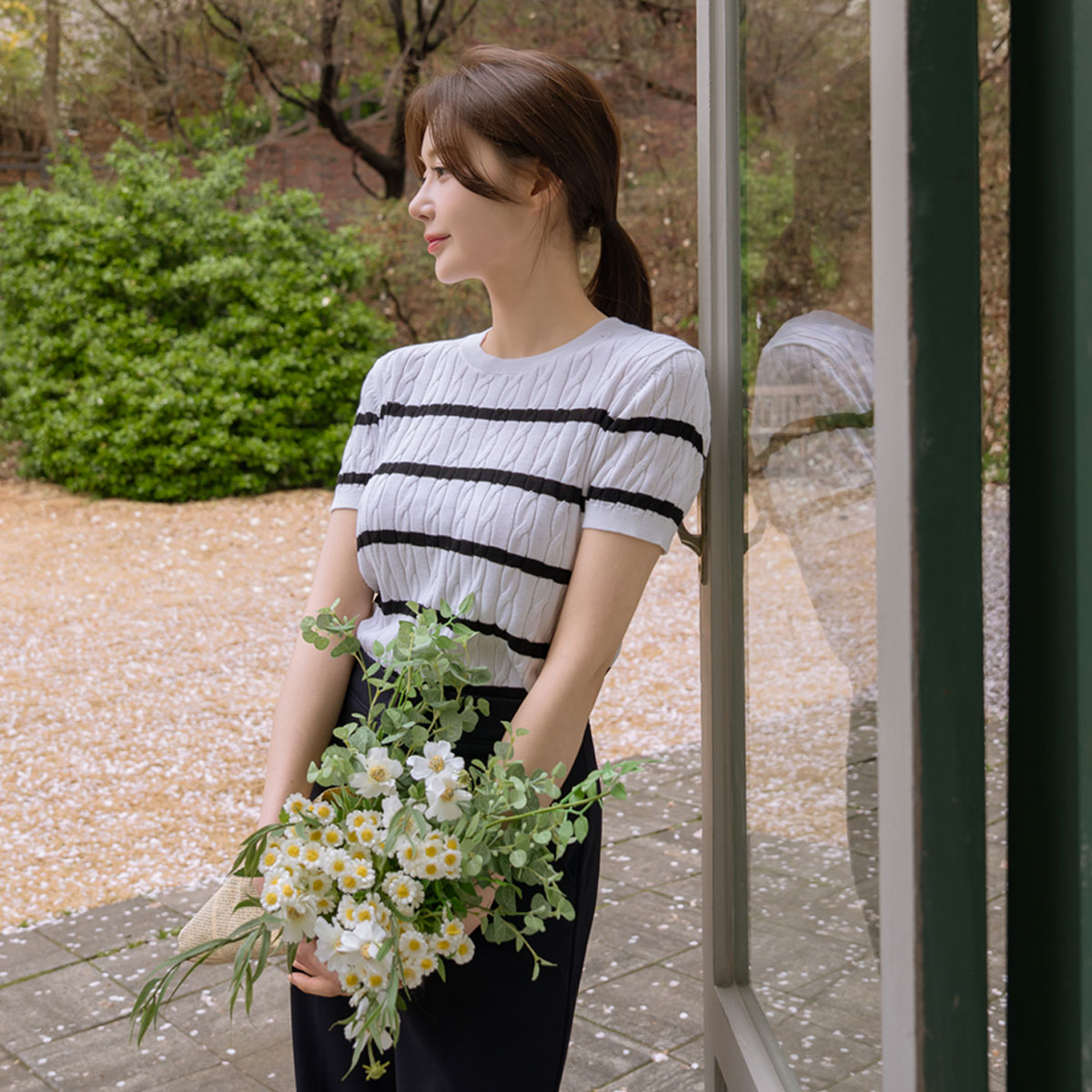 Washable cable knit short sleeves