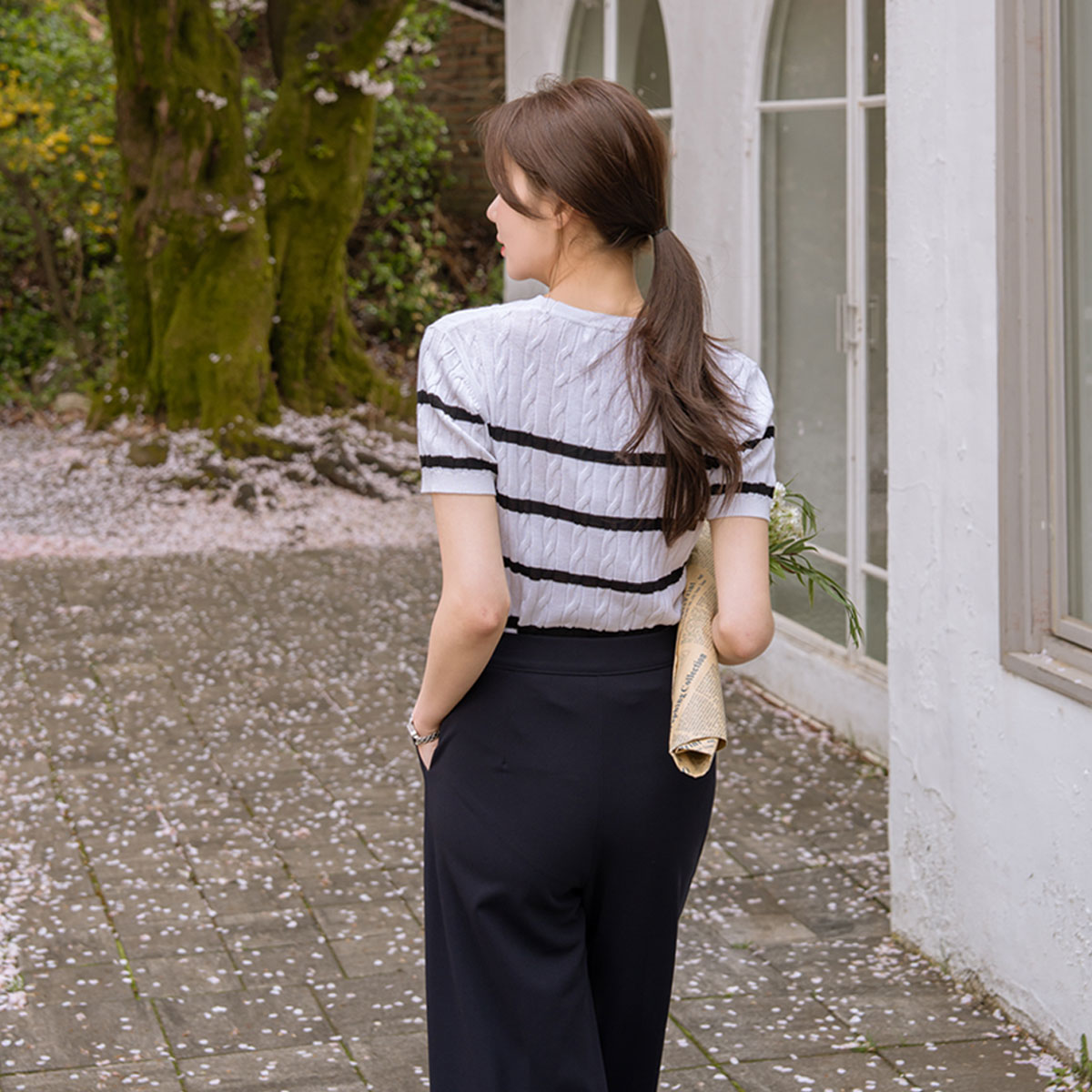 Washable cable knit short sleeves