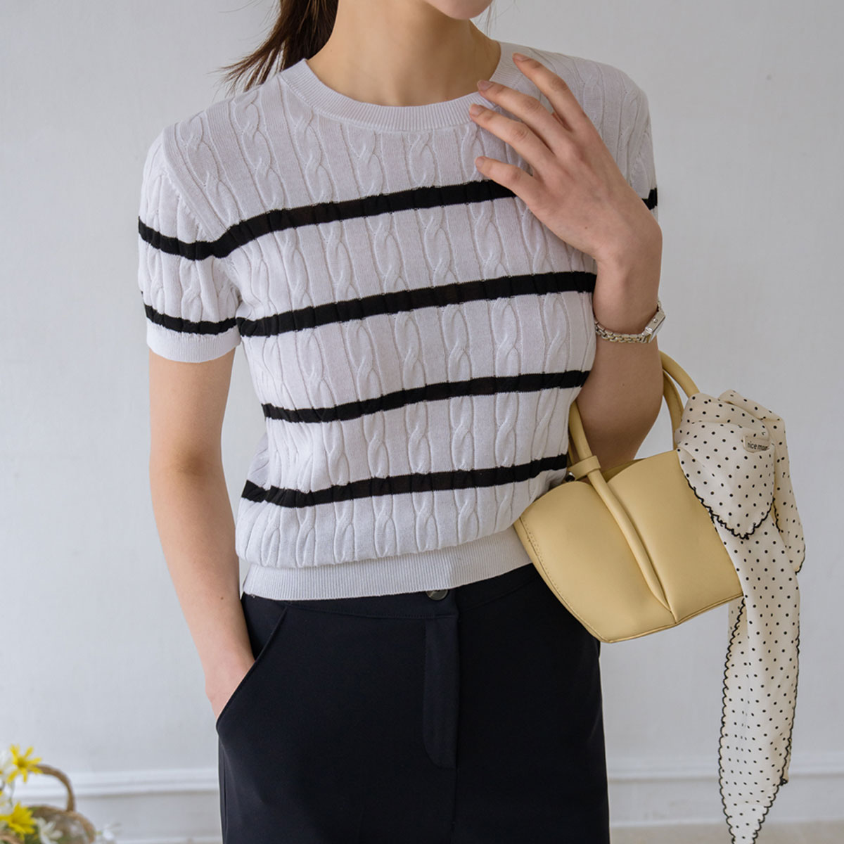 Washable cable knit short sleeves