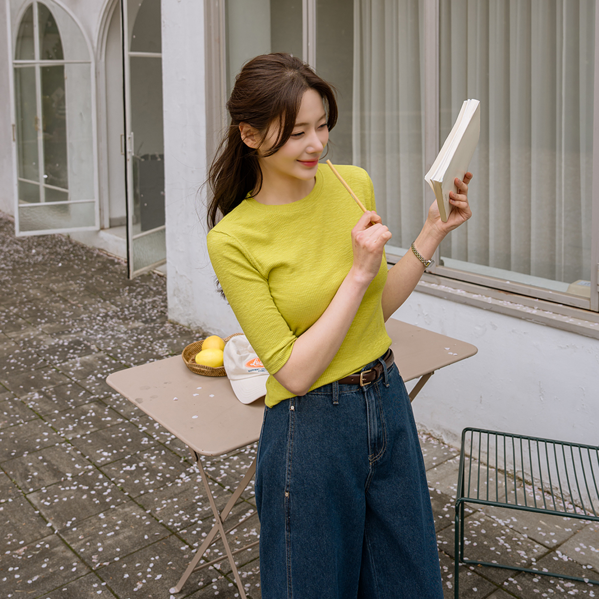 Spandex ribbed modal short-sleeve tee