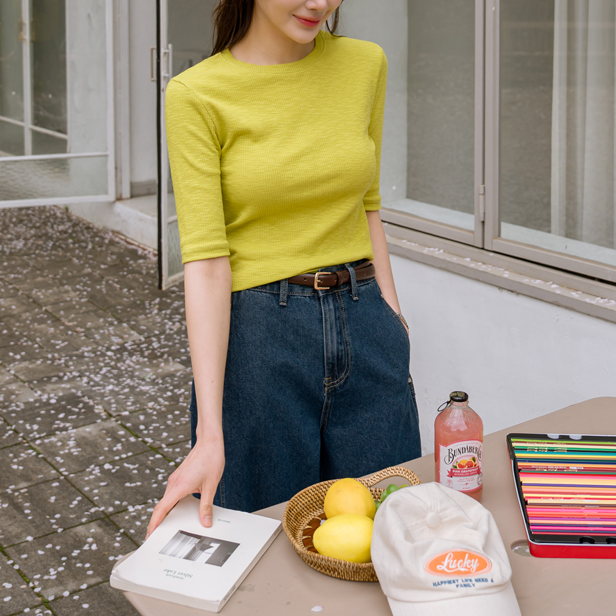 Spandex ribbed modal short-sleeve tee