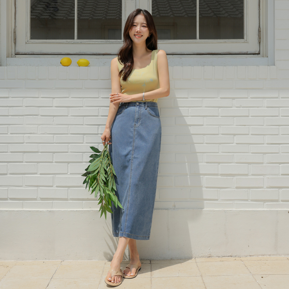 <b>[4 Colors/Short Length Add-on/S-2XL/Back Slit]</b> 2 Types Cooliocell Fleece Denim Skirt
