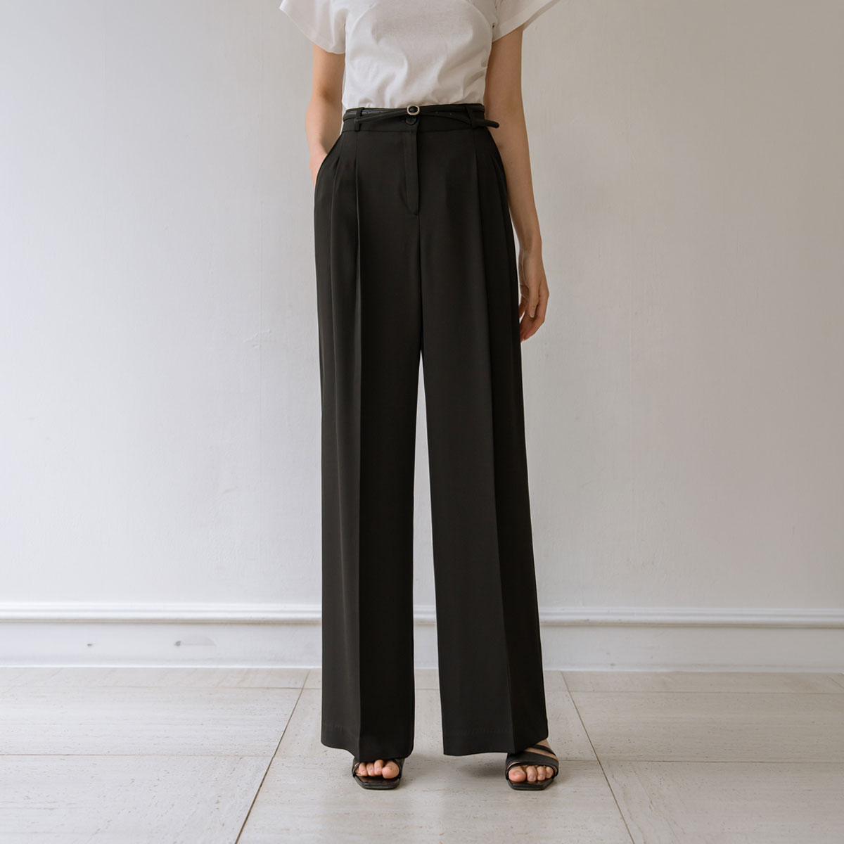 <b>[Wrinkle-Free/Silk Material][Made]</b> Wrinkle-Free Char Silk Two-Pin Tuck Slacks