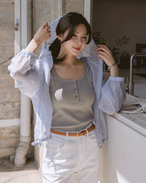 See-through string hooded shirt