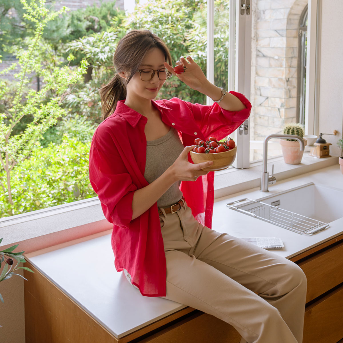 Eyelet punched tank top
