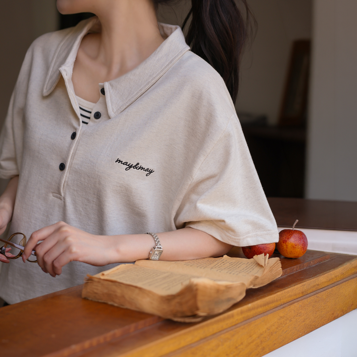 <b>[Made]</b> Meikara Half-Open Banding Short Sleeves T-shirt