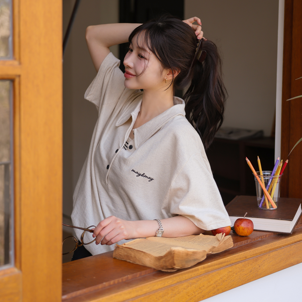 <b>[Made]</b> Meikara Half-Open Banding Short Sleeves T-shirt