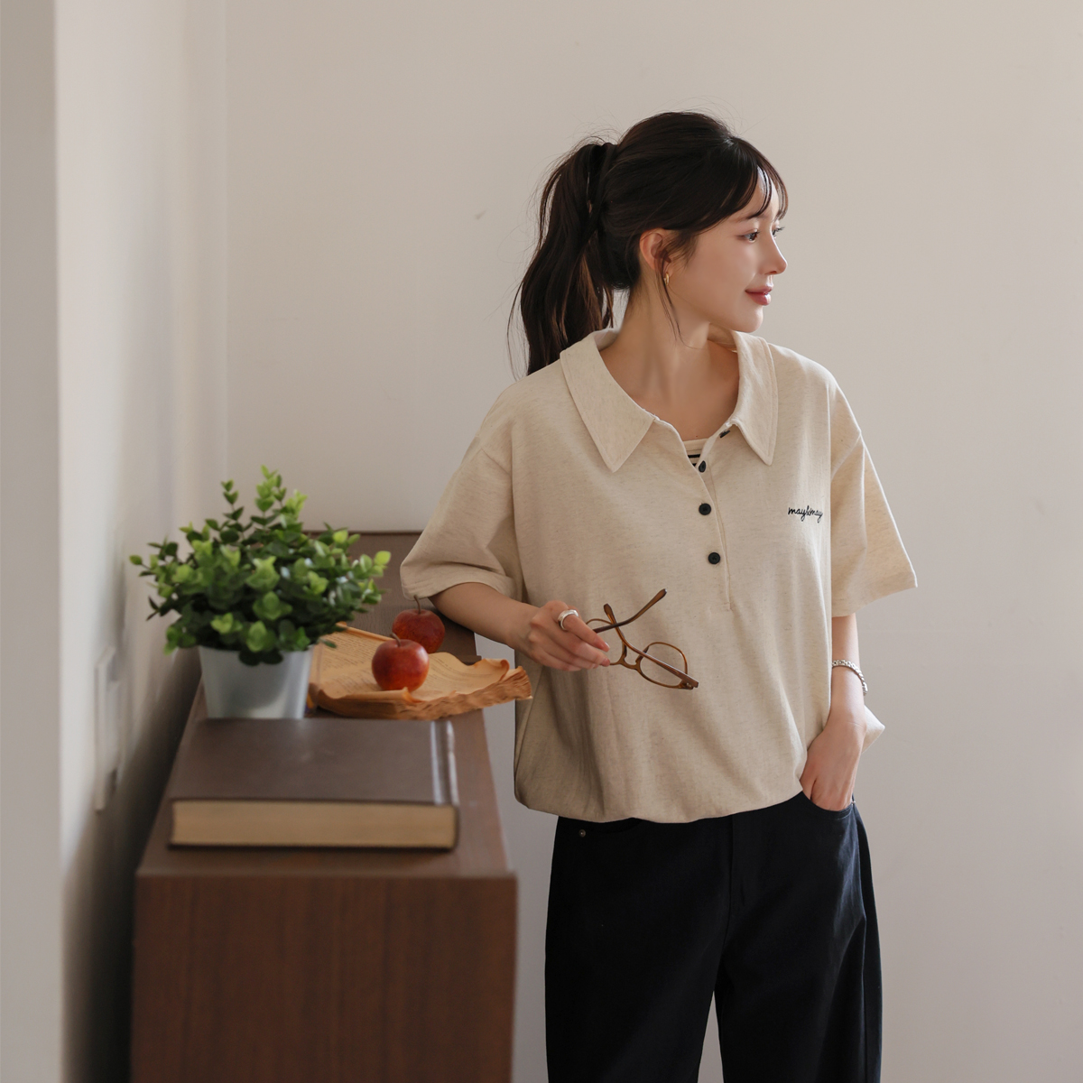 <b>[Made]</b> Meikara Half-Open Banding Short Sleeves T-shirt