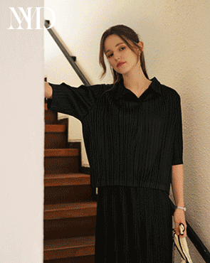 <b>[Summer Shirt/Highly Recommended for Office Look][Made]</b> Charming Pleated Shirt Collar T-Blouse