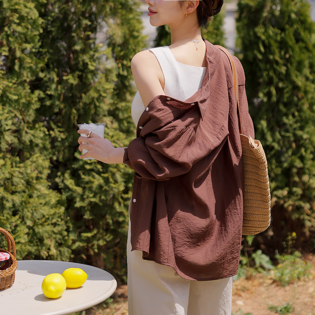 <b>[Made]</b> Flowy Linen Blend Loose Fit Shirt
