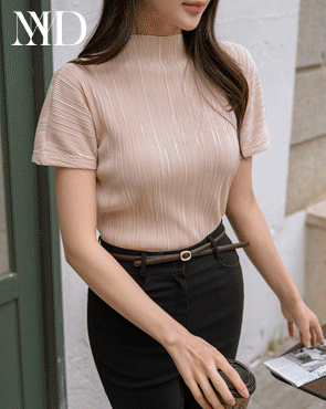 <b>[Effortless Chic/Comfort][Made]</b> Shy Girl Pleats Boat Neck T-Blouse