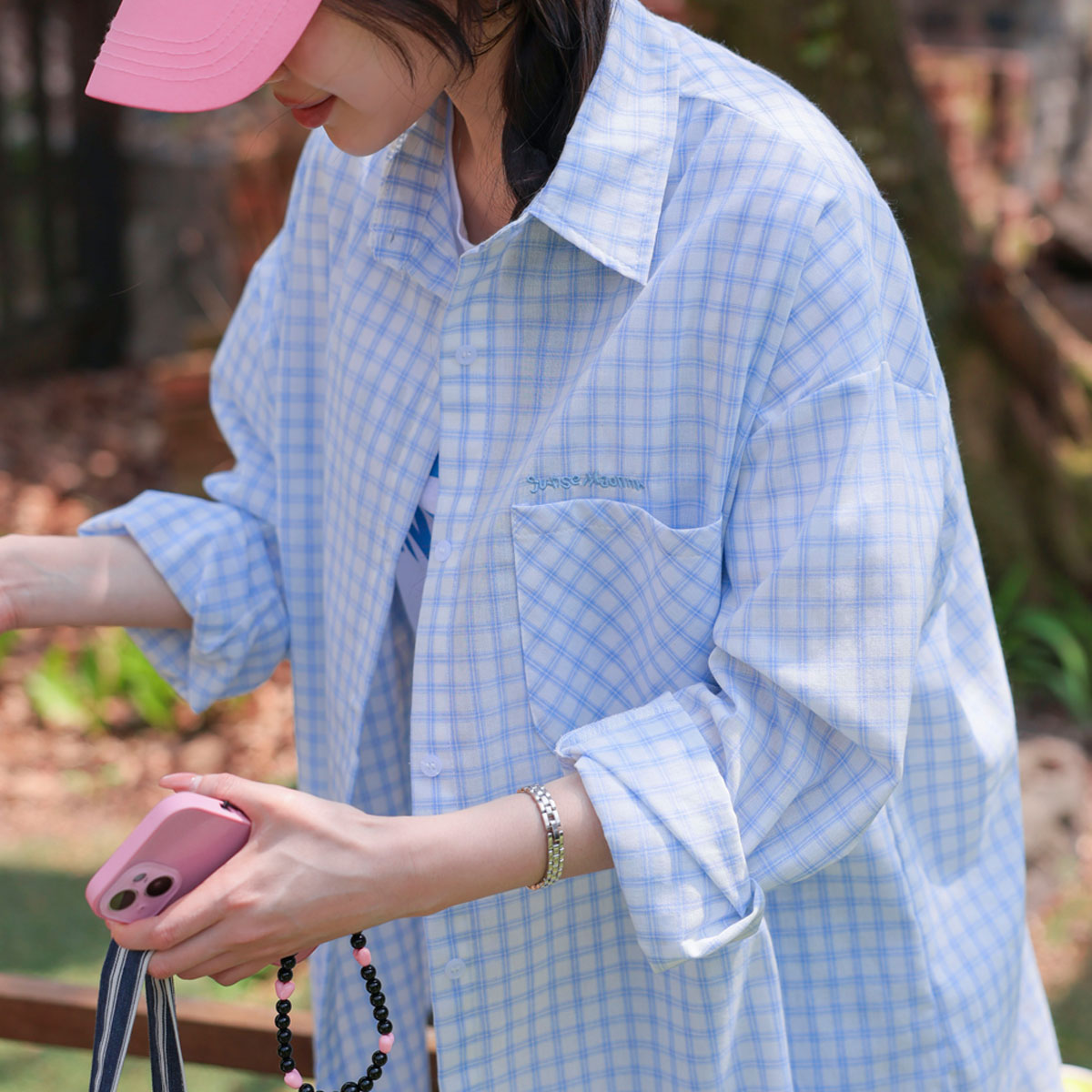 Embroidered Loose Fit Check Shirts