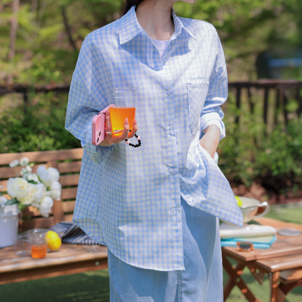 Embroidered Loose Fit Check Shirts