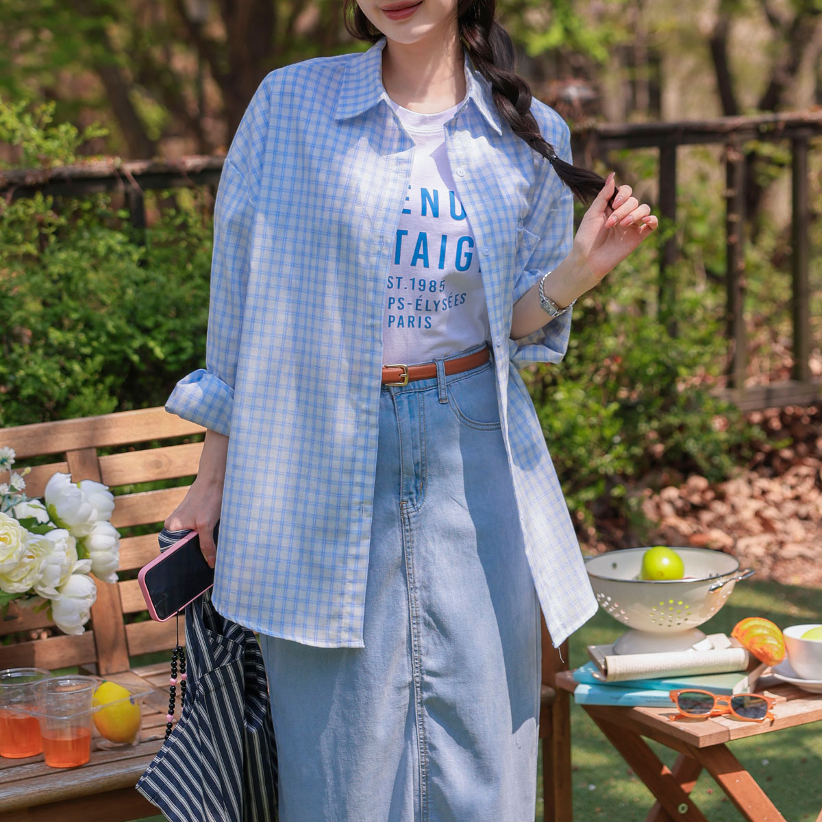 Embroidered Loose Fit Check Shirts