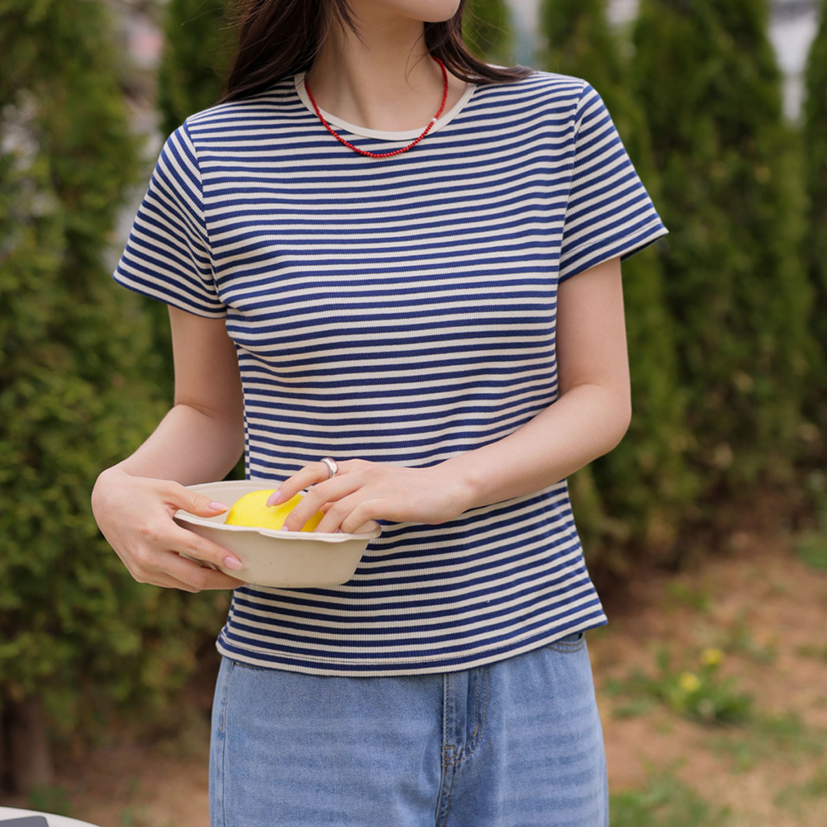 Sturdy ribbed Span striped short-sleeve tee