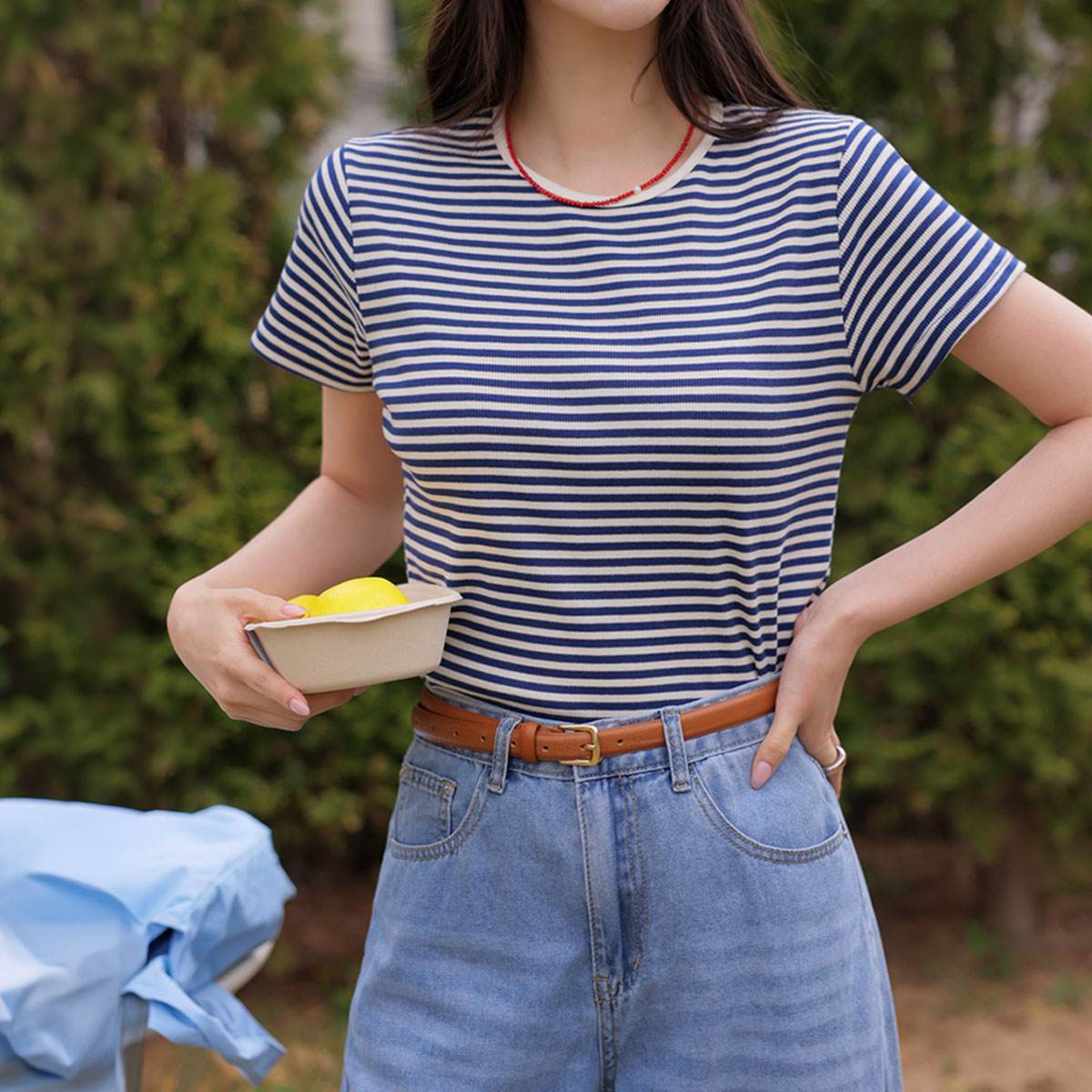 Sturdy ribbed Span striped short-sleeve tee