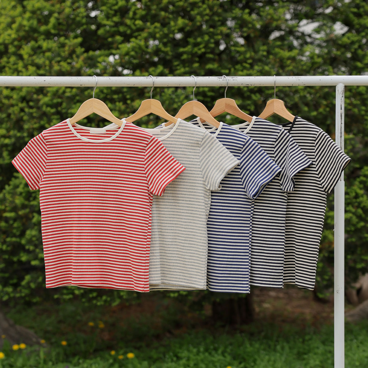 Sturdy ribbed Span striped short-sleeve tee