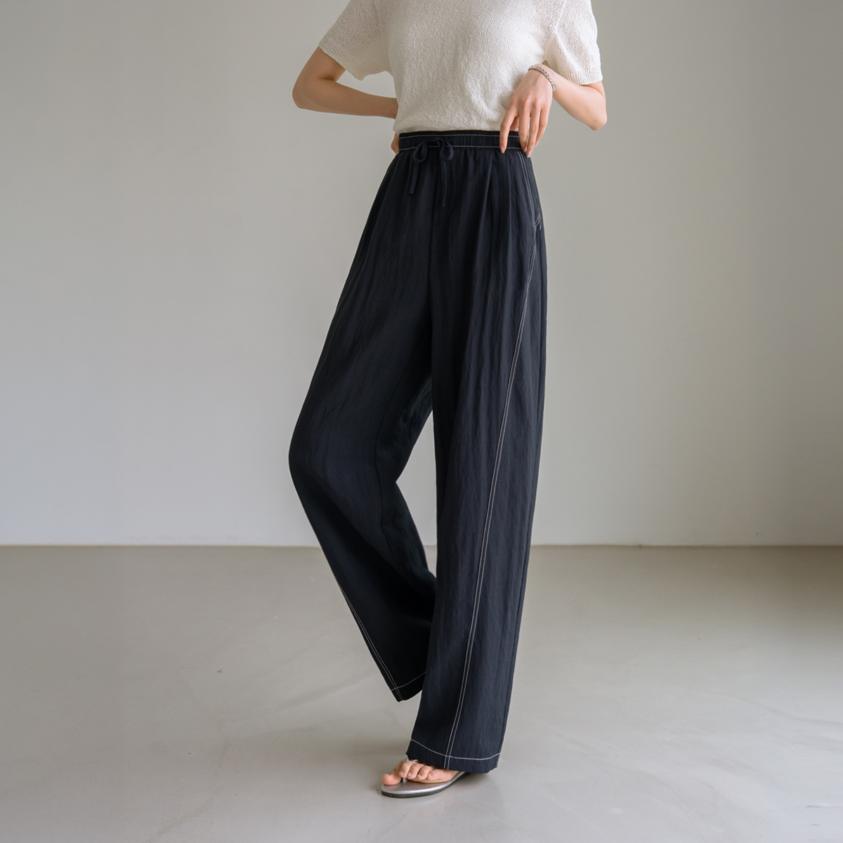 <b>[Opening Special]</b> <b>[Made]</b> Lyoce Linen Stitch Point Barrel Fit Pants