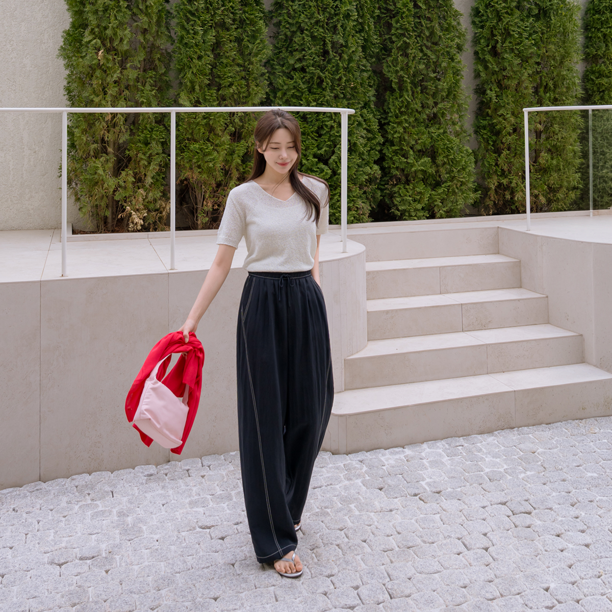 <b>[Opening Special]</b> <b>[Made]</b> Lyoce Linen Stitch Point Barrel Fit Pants