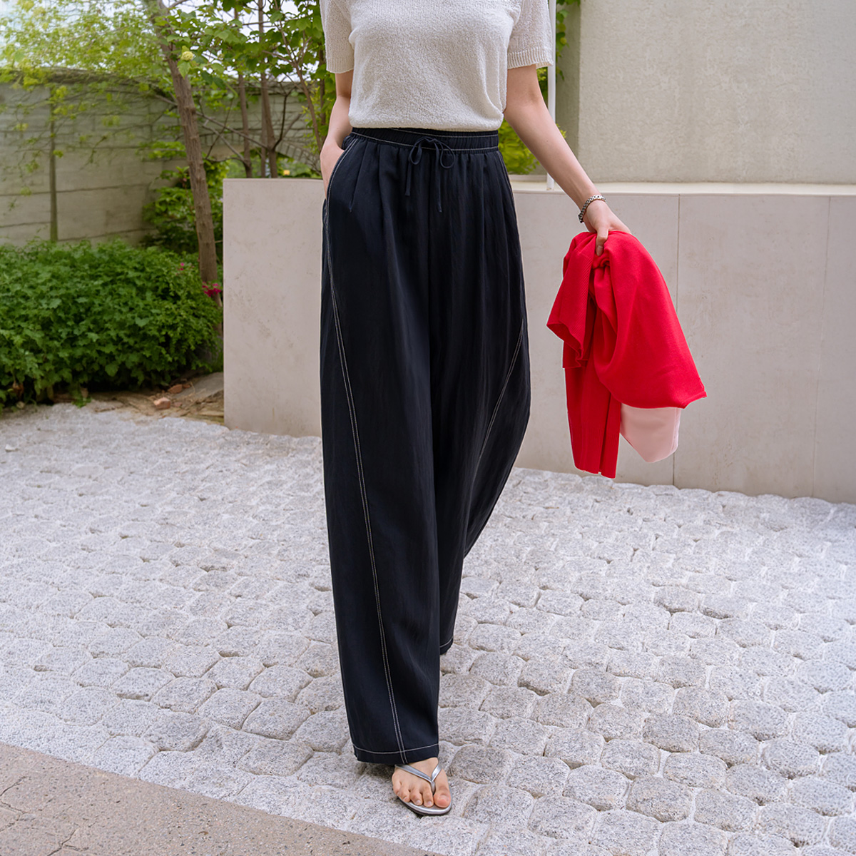 <b>[Opening Special]</b> <b>[Made]</b> Lyoce Linen Stitch Point Barrel Fit Pants
