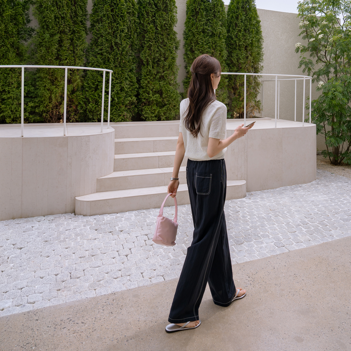 <b>[Opening Special]</b> <b>[Made]</b> Lyoce Linen Stitch Point Barrel Fit Pants