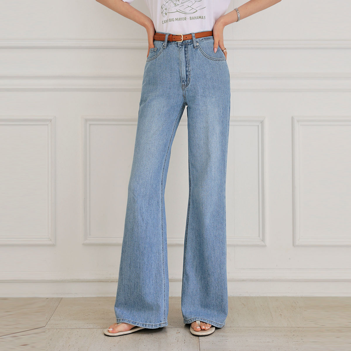3 Types Cooling Linen Semi-Bootcut Denim Pants