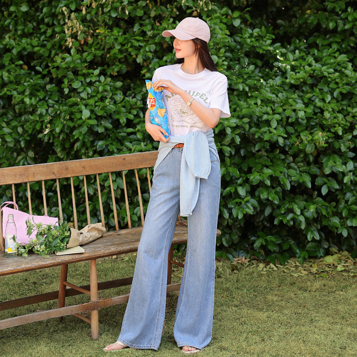 3 Types Cooling Linen Semi-Bootcut Denim Pants