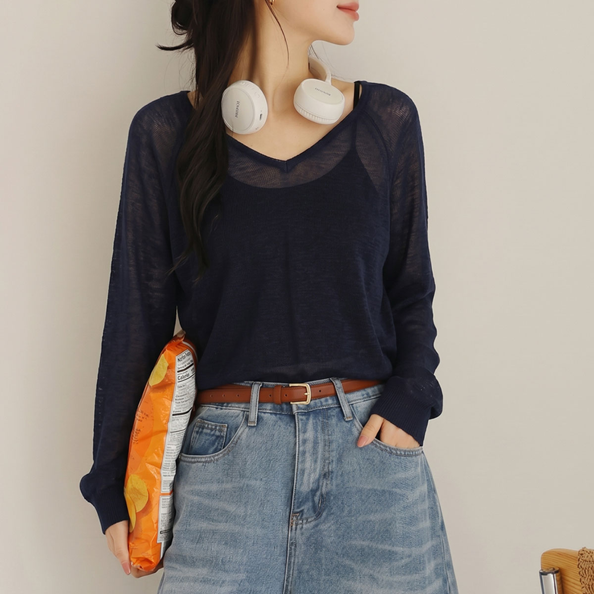 Cooling Linen Crop V-Neck Summer Knit