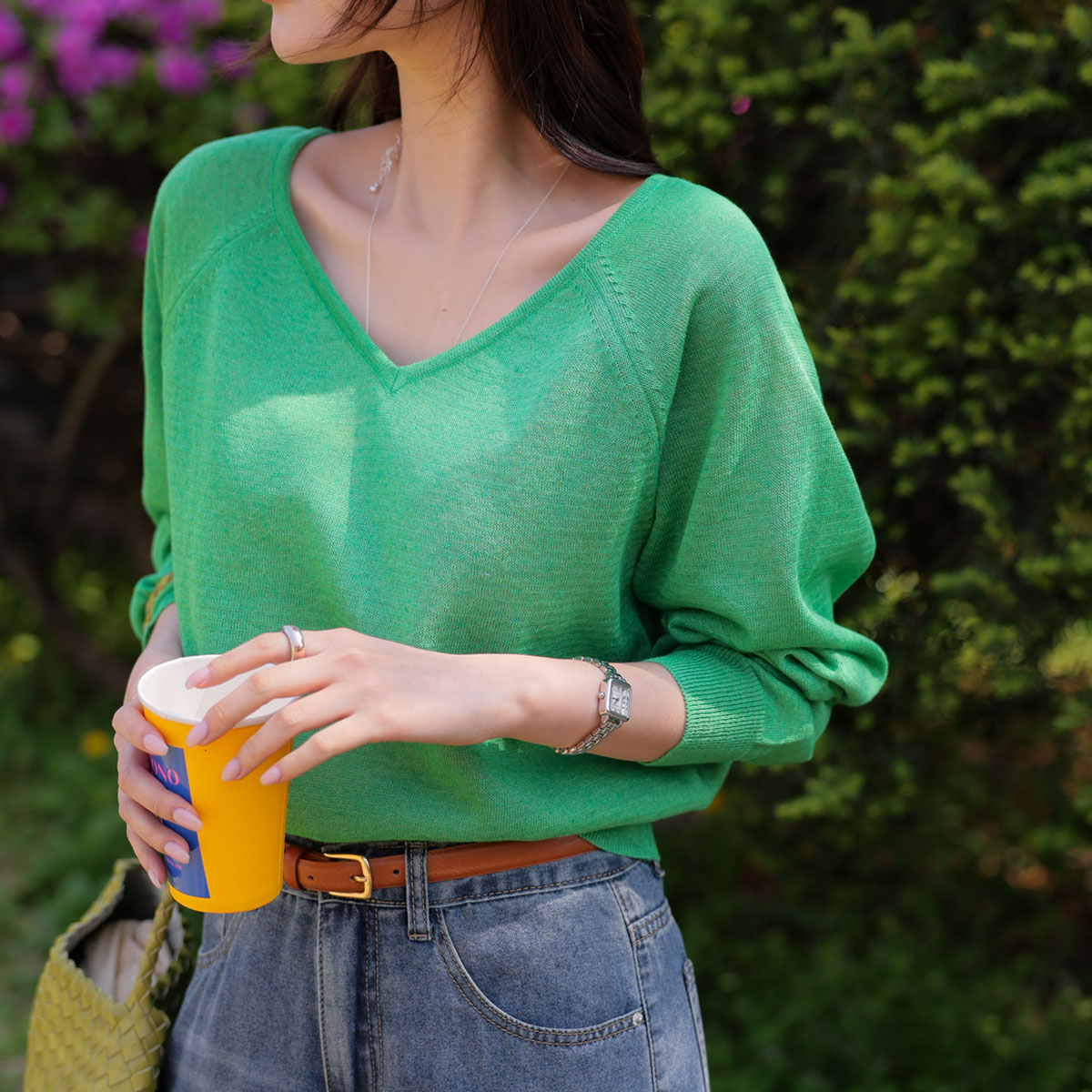 Cooling Linen Crop V-Neck Summer Knit