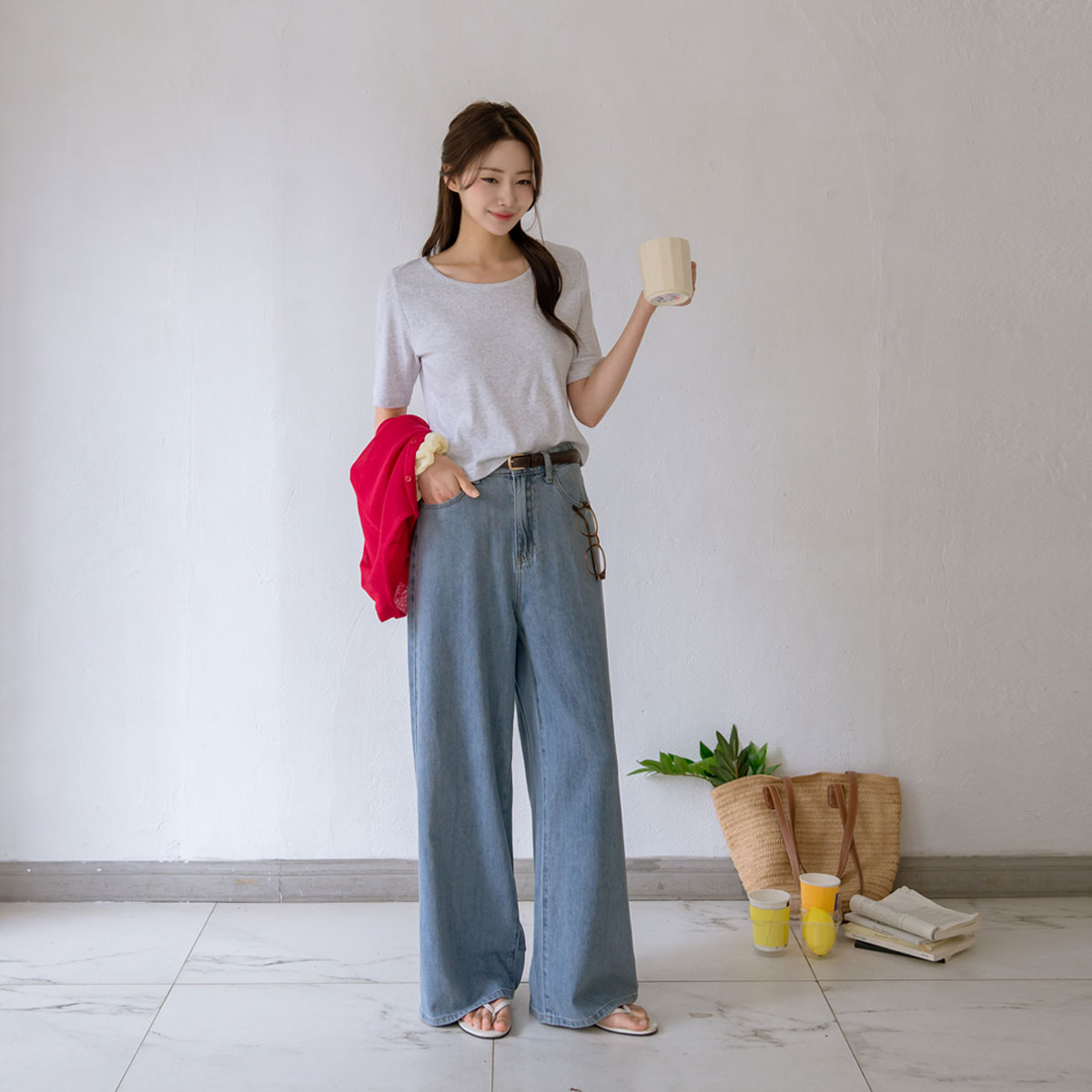 3-Type Cool Ice Linen Wide Denim Pants