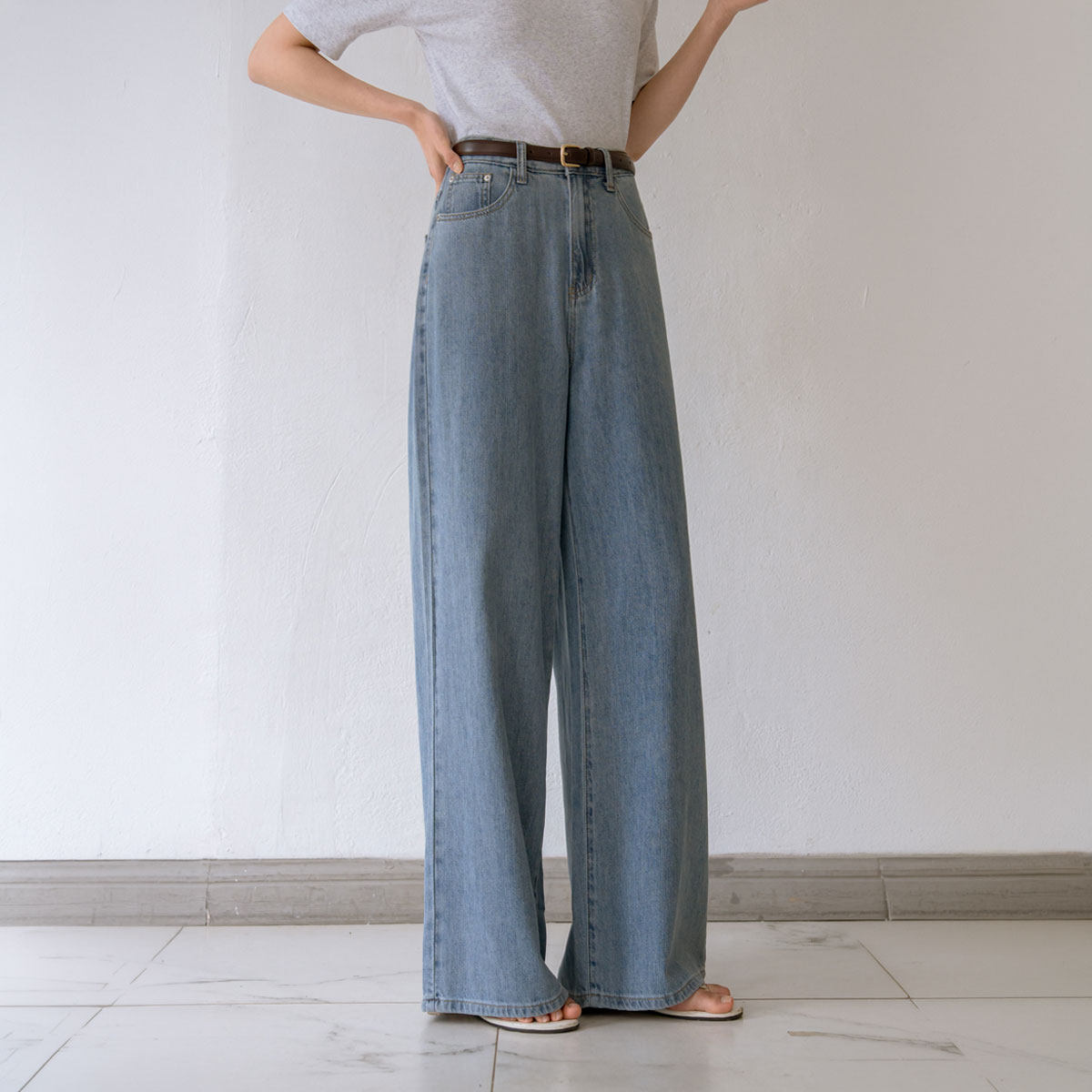 3-Type Cool Ice Linen Wide Denim Pants