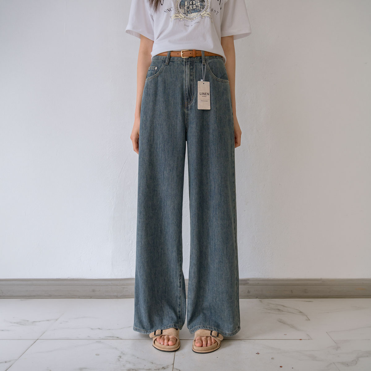 3-Type Cool Ice Linen Wide Denim Pants