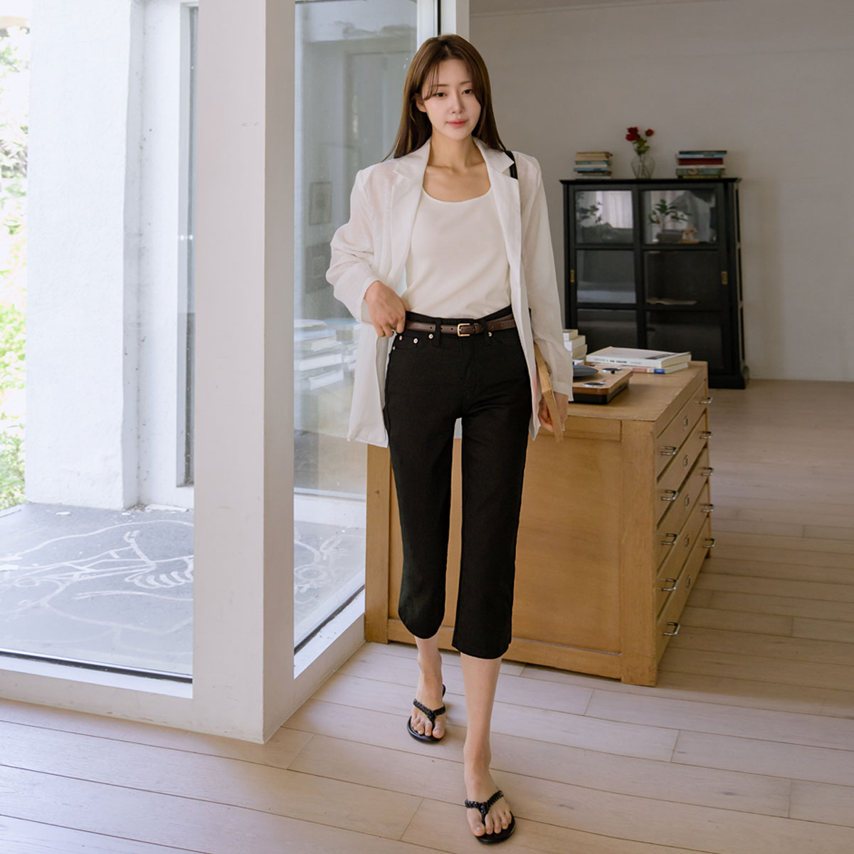 Cotton spandex slit capri pants