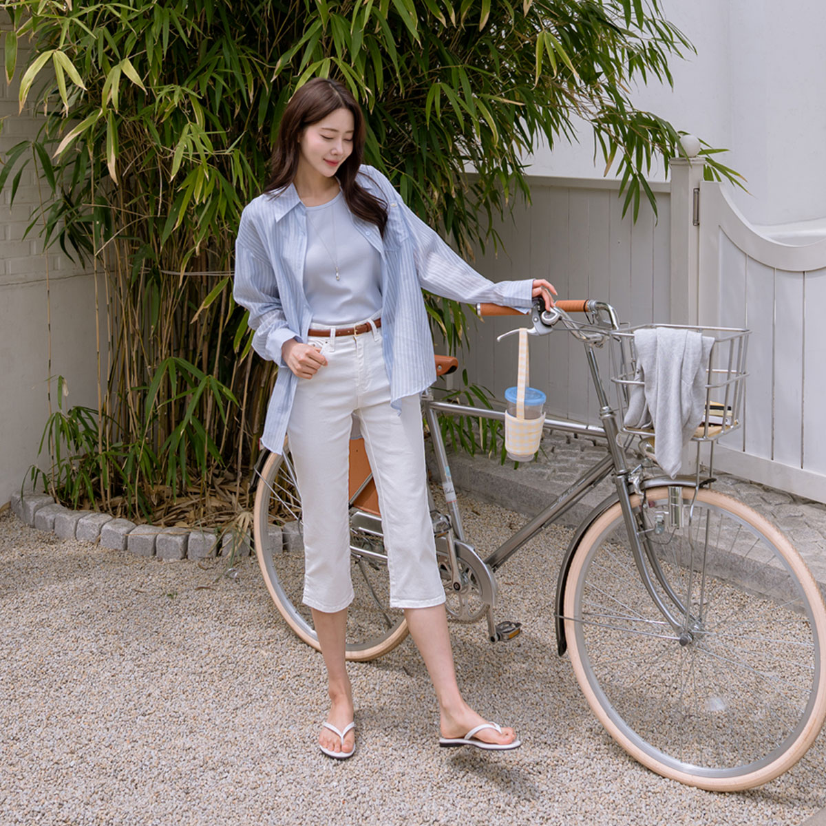 Cotton spandex slit capri pants