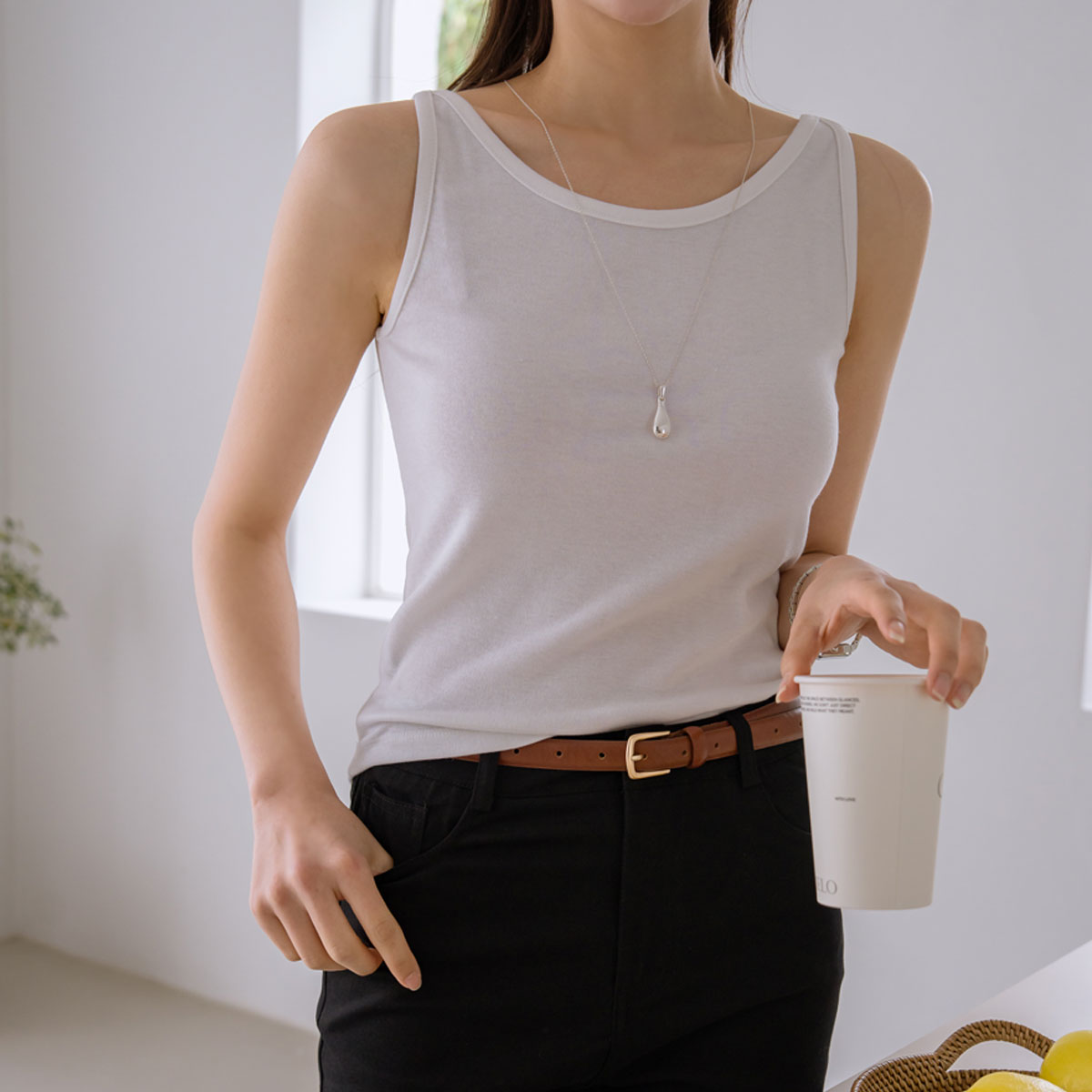 Boat neck spandex sleeveless top