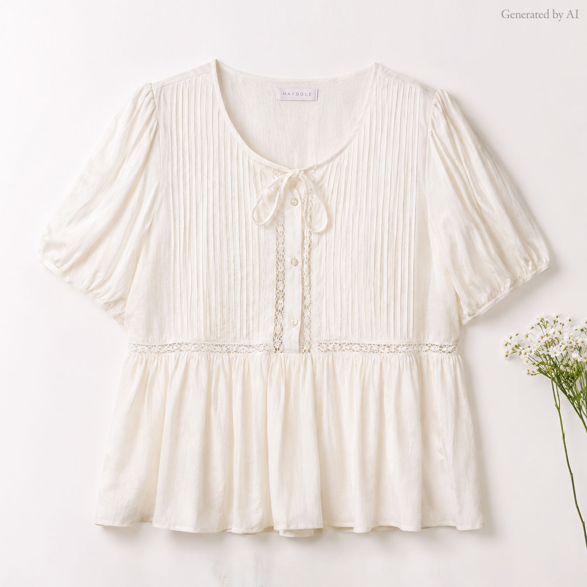 <b>[Made]</b> Pure Lace Pintuck Shirring Blouse