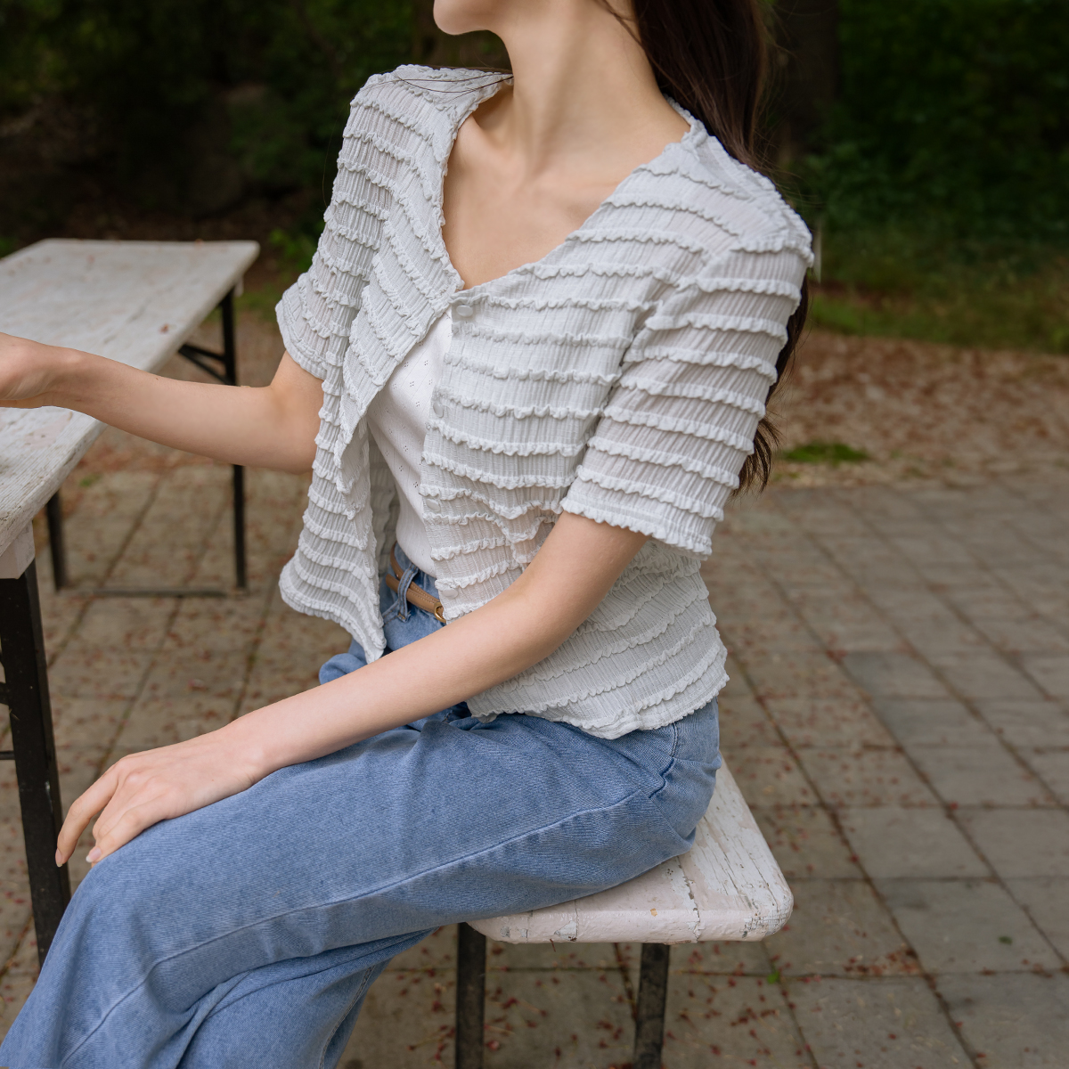 Frilled semi-cropped cardigan