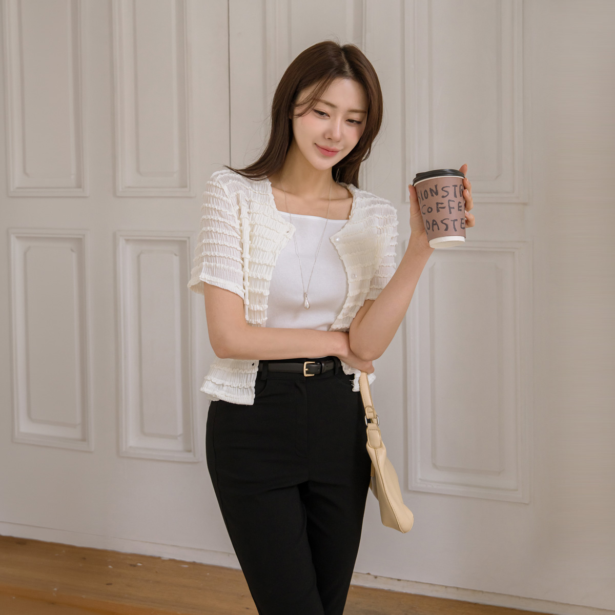 Frilled semi-cropped cardigan