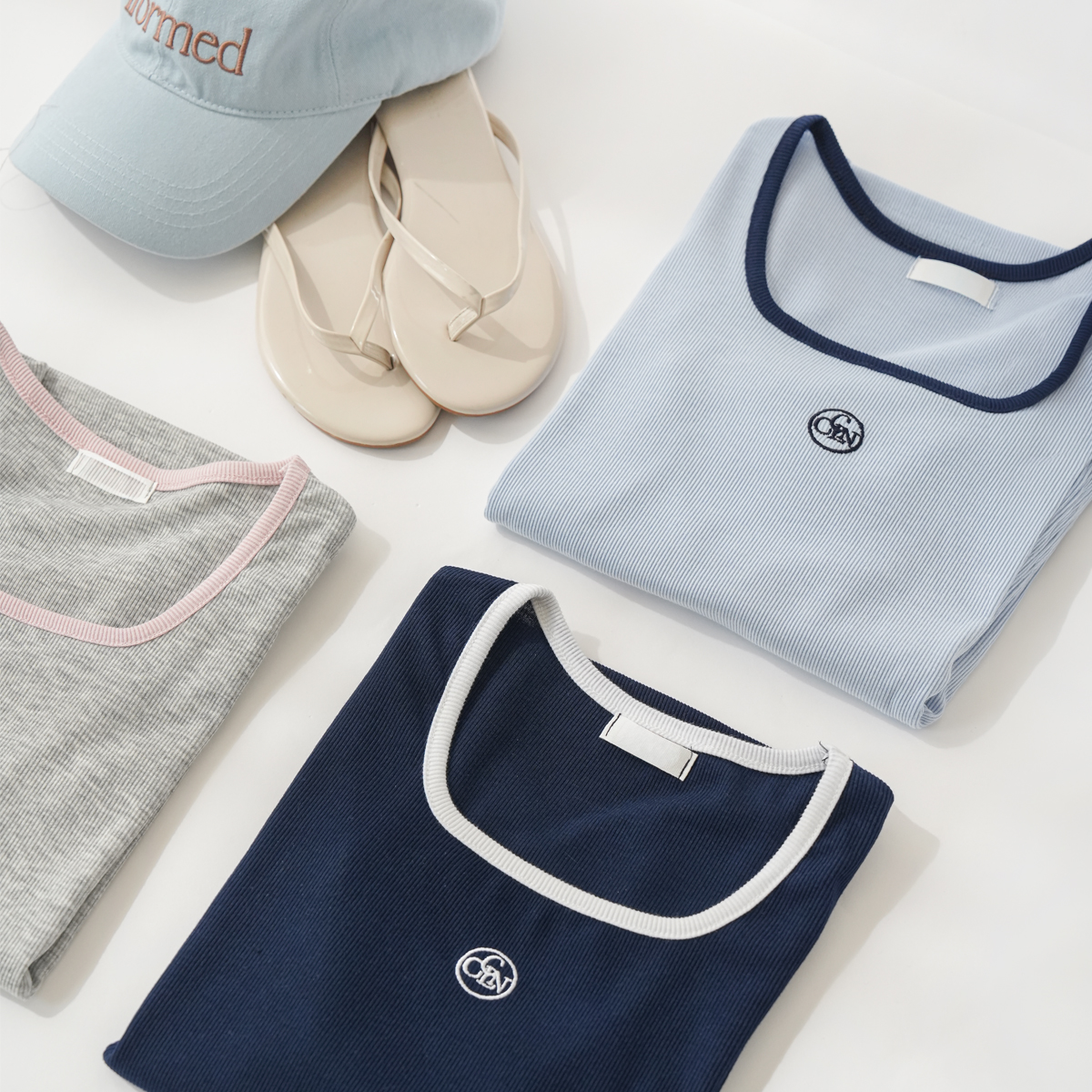 Color-block spandex embroidered corduroy tee