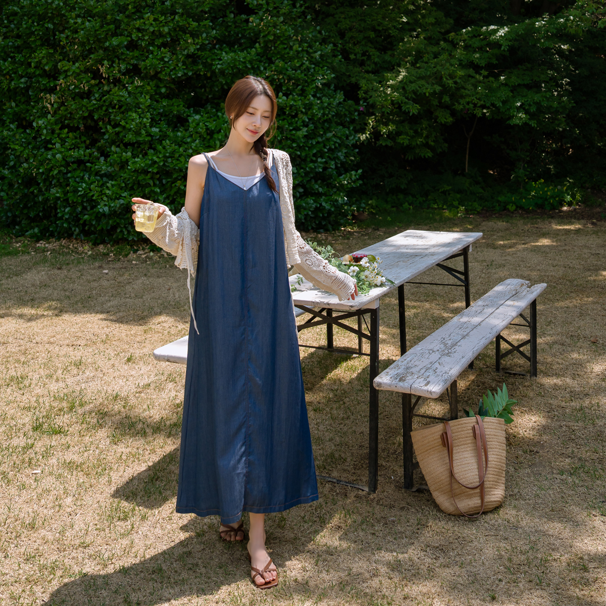 <b>[Opening Special]</b> <b>[Made]</b> Silky-Like Denim Bustier Dress