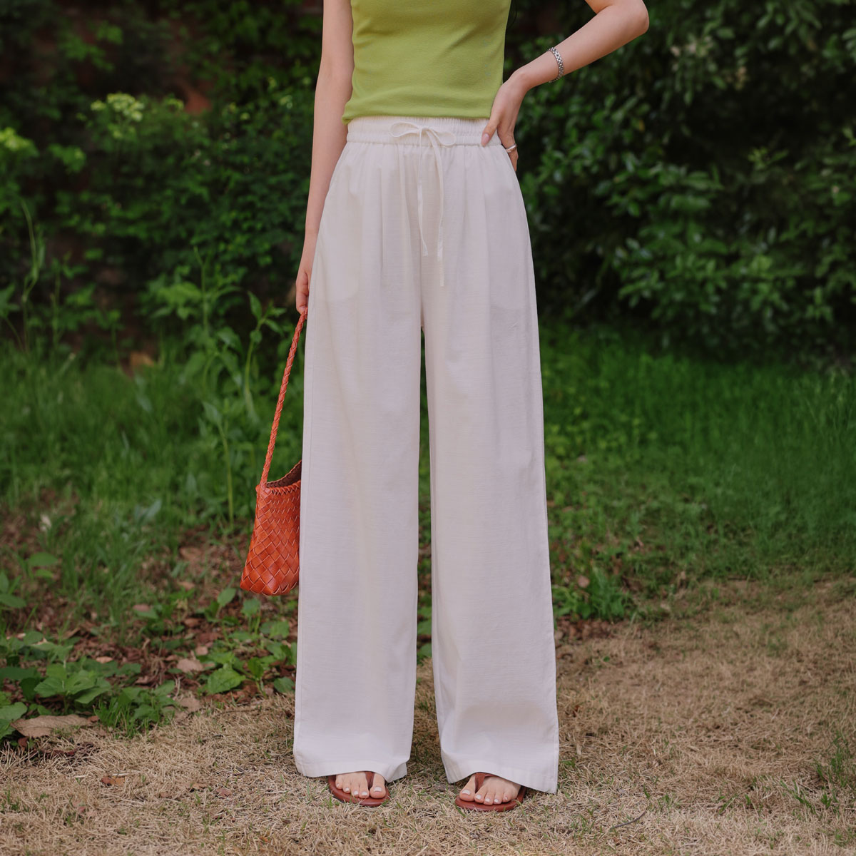 Summer Cool Ice Linen Elastic Waist Pants