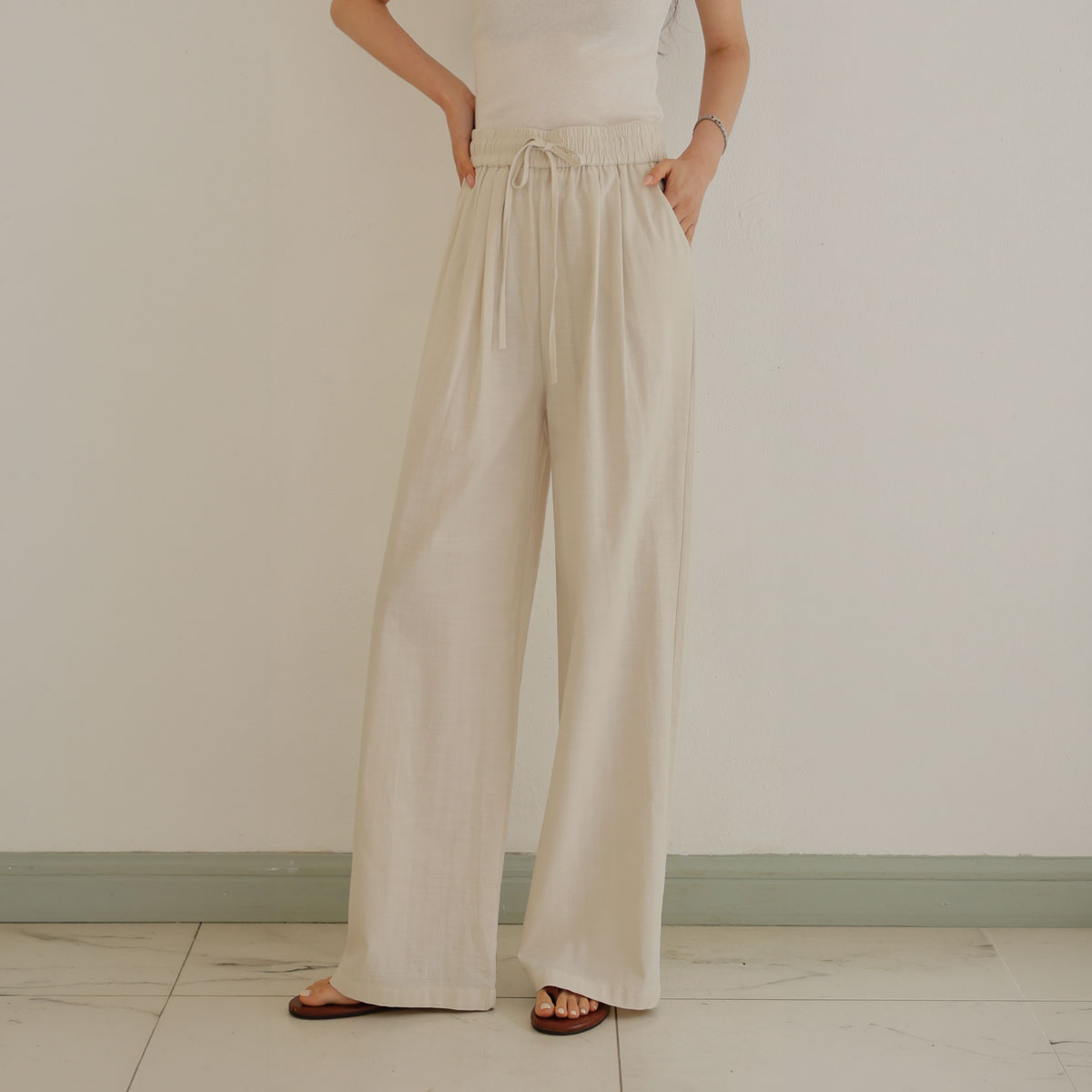 Summer Cool Ice Linen Elastic Waist Pants