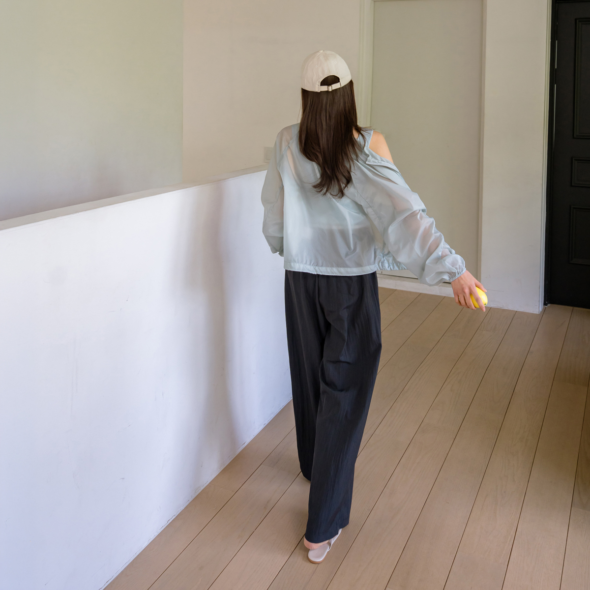Contrast elastic wide pants