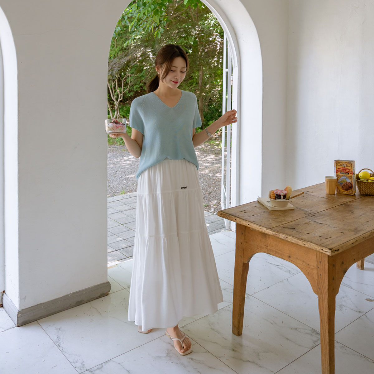 <b>[Opening Special]</b> <b>[Made]</b> sweet Dot Jacquard Shirred Tiered Skirt