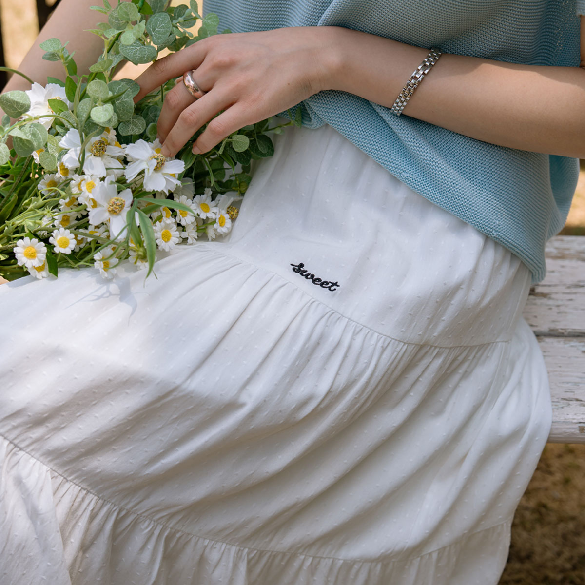 <b>[Opening Special]</b> <b>[Made]</b> sweet Dot Jacquard Shirred Tiered Skirt