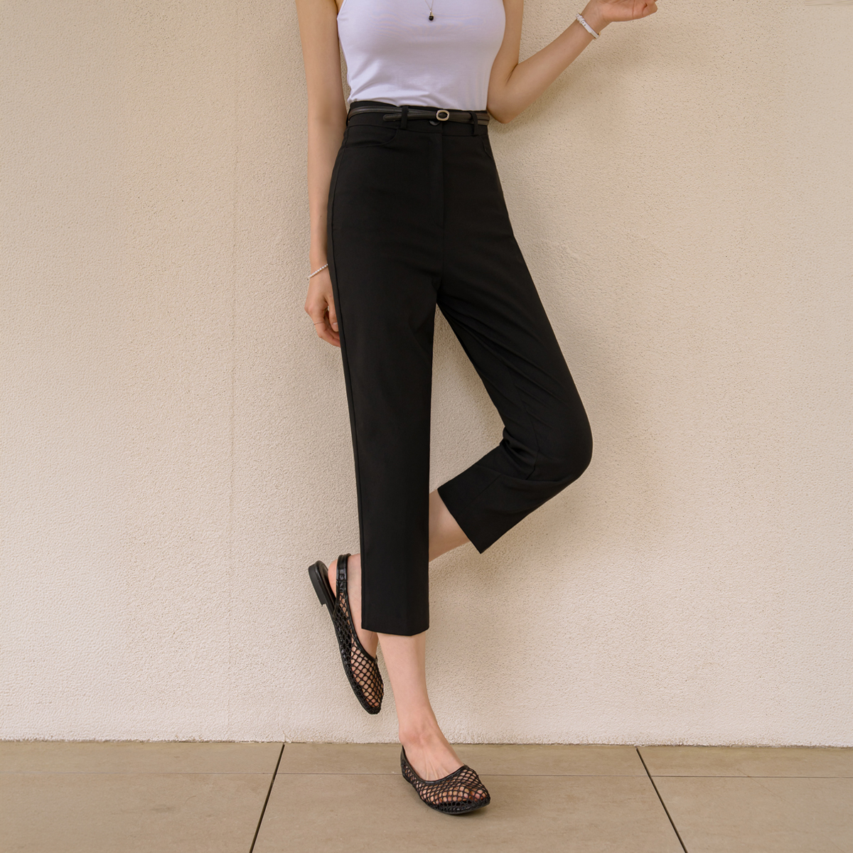 <b>[Extra Length/Stretch Spandex/Capri Pants][Made]</b> Summer Spandex Capri Slit Pants