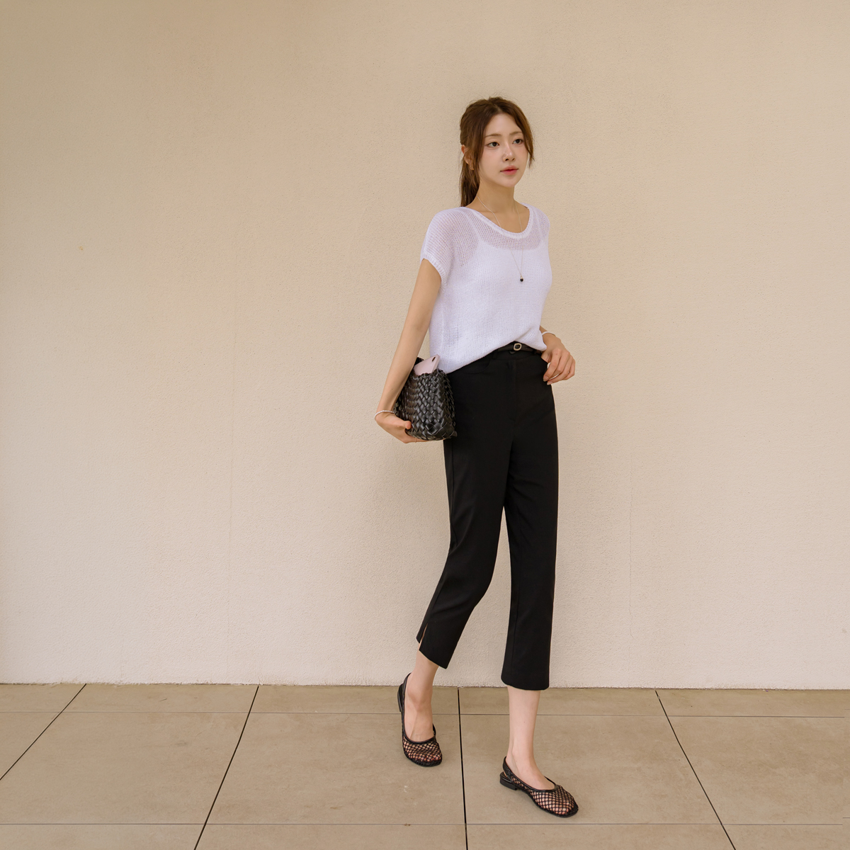 <b>[Extra Length/Stretch Spandex/Capri Pants][Made]</b> Summer Spandex Capri Slit Pants