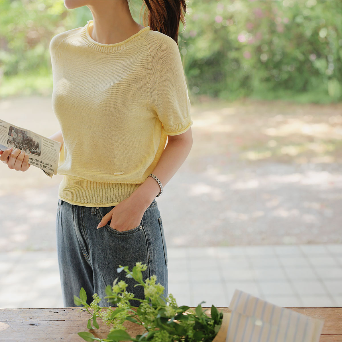 Cooling Linen Whole Garment Short Sleeve Knit