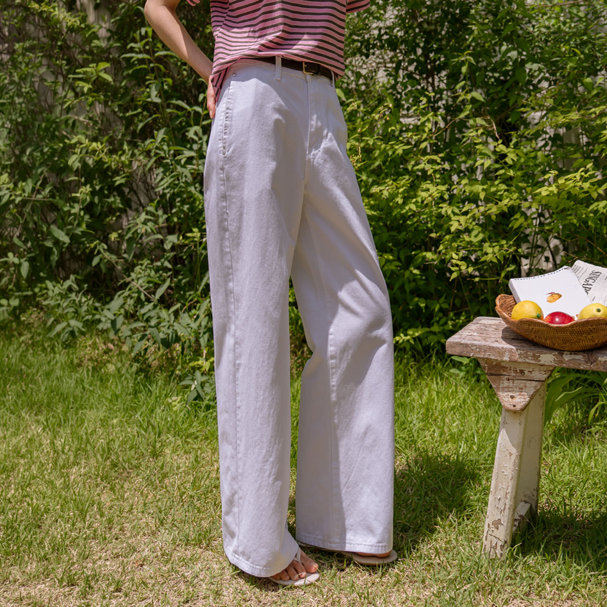 Slim pocket wide cotton pants