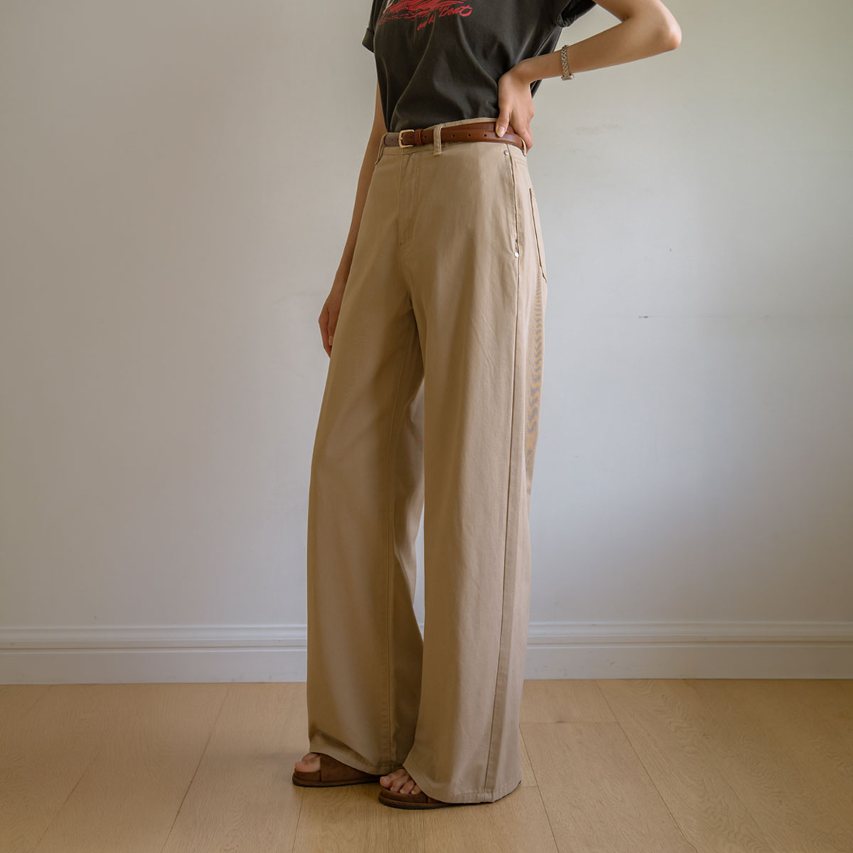 Slim pocket wide cotton pants